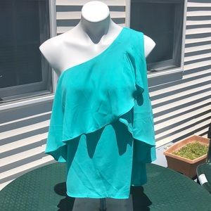 New York & Company 7th Avenue One Shoulder Turquoises Top Size Medium New